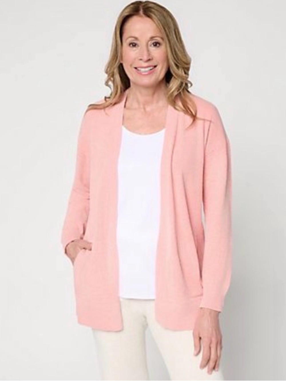 Barefoot Dreams Petite CozyChic Ultra Lite Placed Stitch Cardigan Pink Quartz M